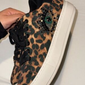 Kurt Geiger Leopard and Black Embellished Sneakers